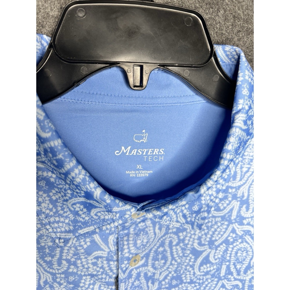 2024 MASTERS TECH Men's Performance Golf Polo Shirt Blue Paisley Shirt XL NWT - Picture 3 of 12